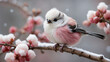 Vogel entdeckt die ersten Frühlingsblüten auf einem Ast