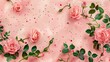 roses on a pink background, Flat lay, top view, copy space