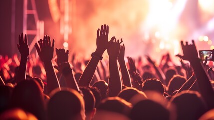 Canvas Print - a crowded concert hall with scene stage lights , rock show performance, with people silhouette, on d