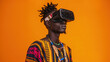 © Ron - An African man with dreadlocks wearing traditional attire and futuristic glasses, showcasing the perfect blend of tradition with technology. Afrofuturism concept
