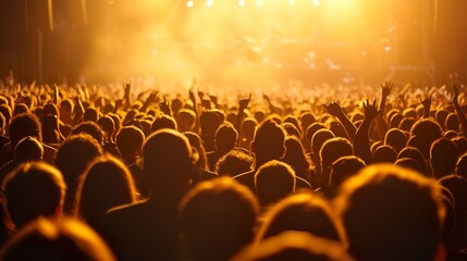 Canvas Print - a crowded concert hall with scene stage lights , rock show performance, with people silhouette, on d