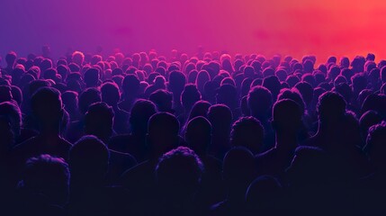 Wall Mural - A crowded concert hall with scene stage lights , rock show performance, with people silhouette, on dance floor air during a concert festival