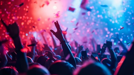 Canvas Print - a crowded concert hall with scene stage lights , rock show performance, with people silhouette, on d