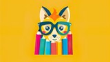 Fototapeta Pokój dzieciecy - cute dog with glasses education and pens illustration background