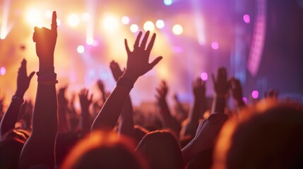 Canvas Print - a crowded concert hall with scene stage lights , rock show performance, with people silhouette, on d