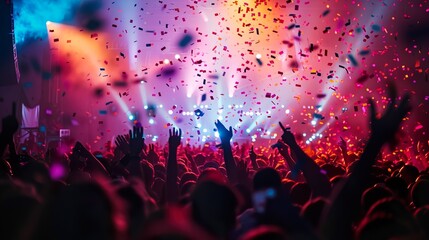 Canvas Print - a crowded concert hall with scene stage lights , rock show performance, with people silhouette, on d