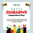 Happy Zimbabwe Independence day. 18th April Zimbabwe independence day celebration social media banner with Zimbabwe flag and its flag colours abstract retro elements design. 