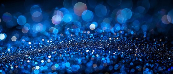 Wall Mural - the background is a defocused abstract navy blue sparkle with glitter sprinkles