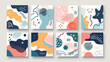 A collection of abstract art cards featuring organic shapes and minimalist patterns in a pastel color palette, exuding modern simplicity and artistic flair.