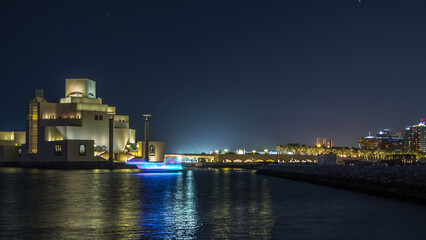 Poster - Beautiful Museum of Islamic Art night timelapse in Doha, Qatar.