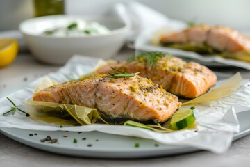 Sticker - Salmon en Papillote, Elegantly Served with Herbs and Lemon