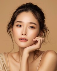 Poster - Photo of an Asian female model on neutral beige background