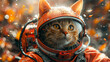 Cat the astronaut funny animal, Brave cat astronaut at the spacewalk, a humorous and imaginative depiction of feline adventures