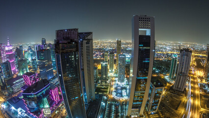 Poster - The skyline of the West Bay area from top in Doha timelapse, Qatar.