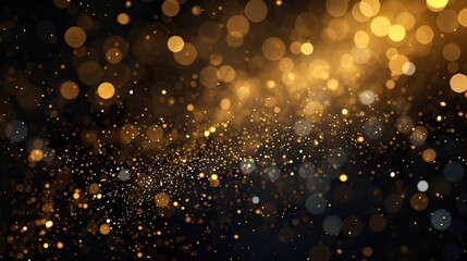 Wall Mural - Golden blurred bokeh lights on black background. Glitter sparkle stars for celebrate. Overlay for your design