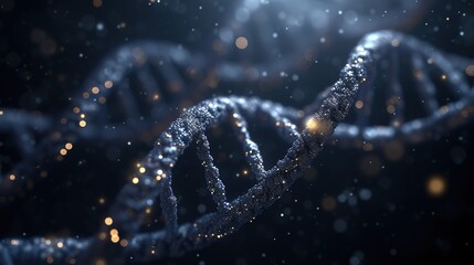 Wall Mural - 3d illustration of rotating dna glowing molecule on blue background