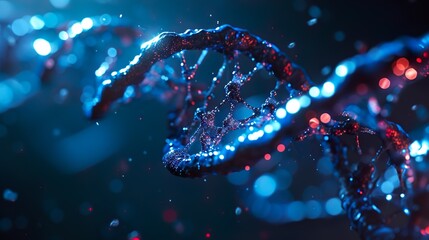 Wall Mural - 3d illustration of rotating dna glowing molecule on blue background