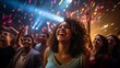 woman feeling joyful  being among people dancing in the nightclub