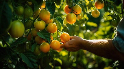 Poster - yellow ripe tomatoes are hanging on a branch