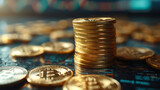 Fototapeta Zwierzęta - Financial Frontier: Bitcoins Against Stock Market Backdrop
