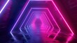 © Damerfie - 3d render, abstract neon background, space tunnel turning to left, ultra violet rays, glowing lines, virtual reality jump, speed of light, space and time strings, highway night lights