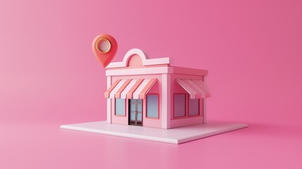 3d minimal shop with pin icon store background