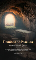 Wall Mural - Domingo de Pascua. Resurrección de Jesucristo en Semana Santa. Él ha resucitado. Tumba vacía