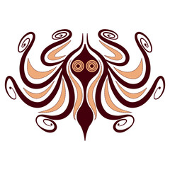 Wall Mural - Stylized octopus with spiral tentacles. Ancient Greek animal design. Ethnic Cretan Minoan vase painting style. Isolated vector illustration.