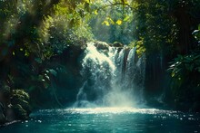 Hidden Allure Of A Cascading Waterfall Tucked Away In A Remote Jungle, Its Crystalline Waters Shimmering Under The Dappled Sunlight In Mesmerizing 4K Resolution.