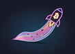 Flying rocket with bitcoin symbol