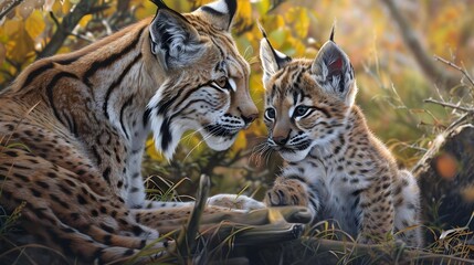 Wall Mural - Lynx with cubs
