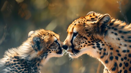 Wall Mural - mother and cub cheetah closeup. mother's day concept 