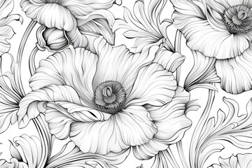 Wall Mural - Black and white drawing of flowers, suitable for various design projects