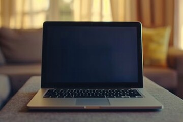 Poster - A modern laptop computer on a table. Suitable for technology concepts