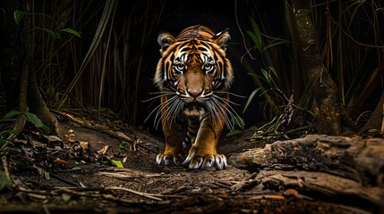 Wall Mural - Angry tiger,Sumatran tiger (Panthera tigris sumatrae) beautiful animal and his portrait