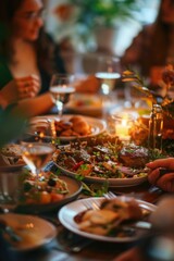 Canvas Print - Group of people enjoying meal, perfect for restaurant promotions