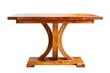 A wooden table with a square top on a white background. Ideal for interior design projects