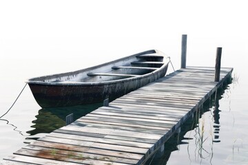 Sticker - A boat tied up to a dock in the water. Ideal for travel and nautical themes