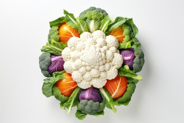 Fresh cauliflower with broccoli and red cabbage on white background - concept of healthy eating