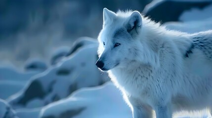 Wall Mural - The Arctic wolf (Canis lupus arctos), also known as the white wolf or polar wolf 