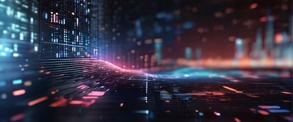 An abstract digital background with binary code and AI algorithms running in the background