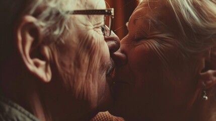 Wall Mural - A man and a woman sharing a kiss. Suitable for romantic concepts