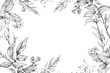© Fotograf - Black and white drawing of flowers and leaves, suitable for various design projects