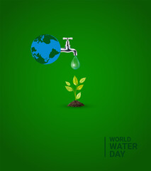 Wall Mural - World Water Day Concept, world map with water tap drop water in the plant, save the world save environment.