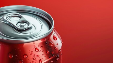 Wall Mural - Close-up of a cold soda can covered in water droplets, perfect for summer drink advertisements