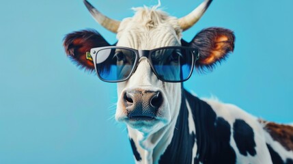 Wall Mural - A close-up shot of a cow wearing sunglasses. Perfect for summer-themed designs