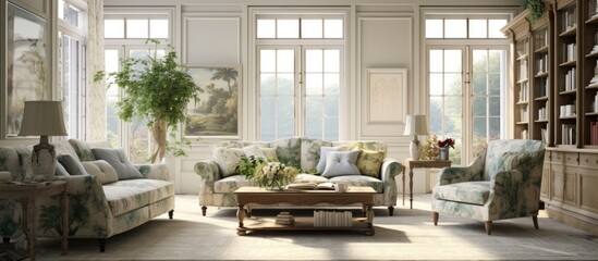 Poster - Vintage English living room interior with natural light and decor