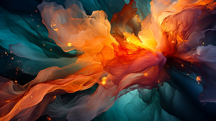 Wall Mural - Striking explosion of vivid colors in motion, resembling a dynamic, abstract floral form.