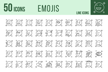 Wall Mural - Set of 50 Emojis line icons set. Emojis outline icons with editable stroke collection.