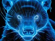 Close-up of bear's muzzle in grid style. The muzzle of the wild animal is in the center of the image and looks directly at the viewer. Illustration for cover, card, poster, brochure or presentation.